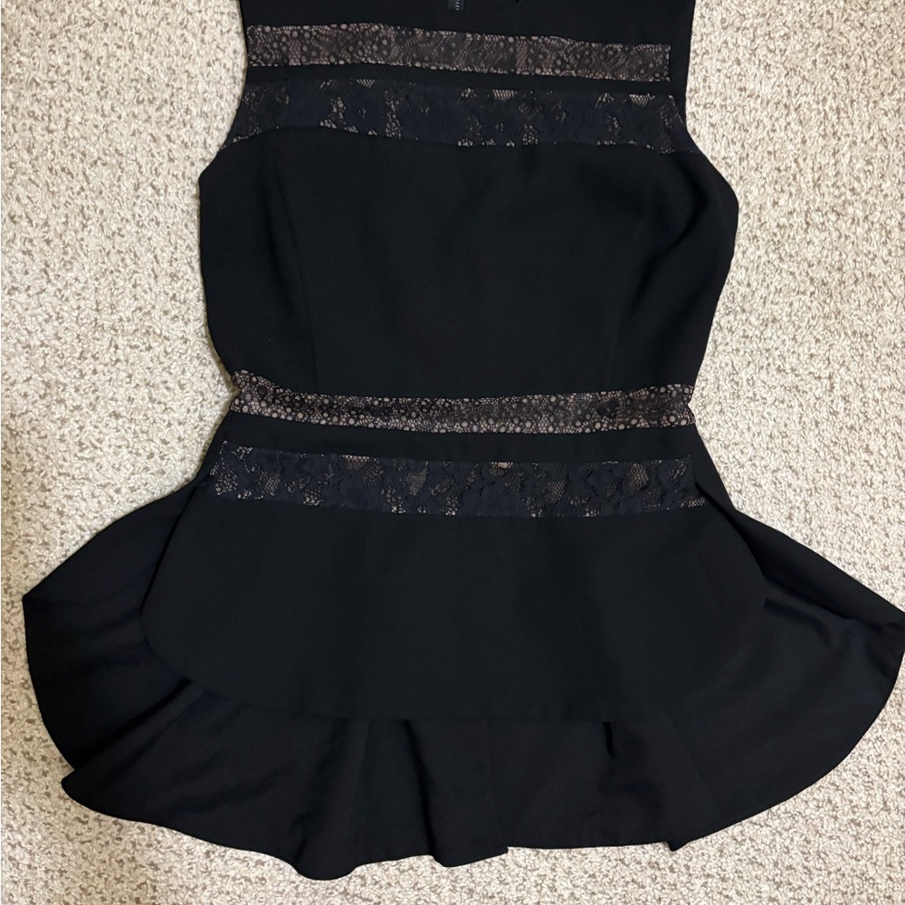 BCBGMAXAZRIA Sienna Black Peplum Top Small